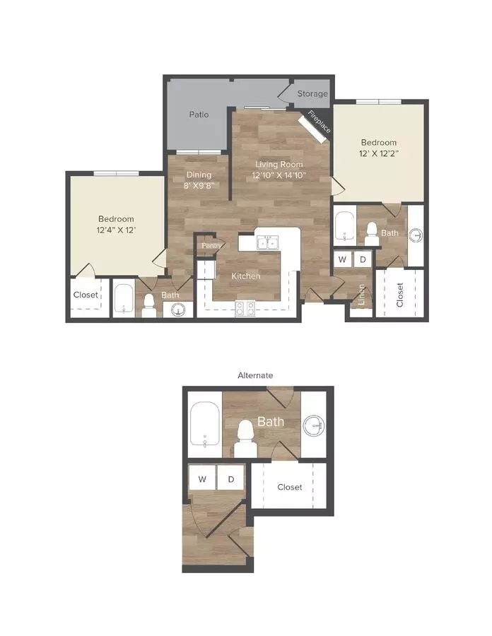 2 Beds • 2 Bath 528 floor plan