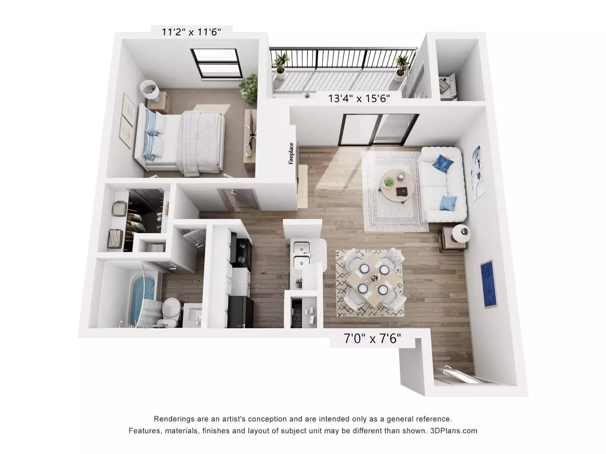 1 Bed • 1 Bath 1122 floor plan