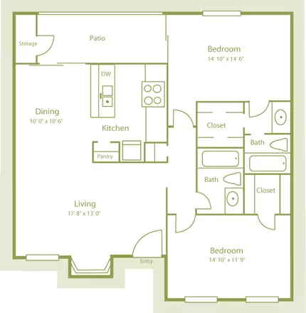 2 Beds • 2 Bath floor plan