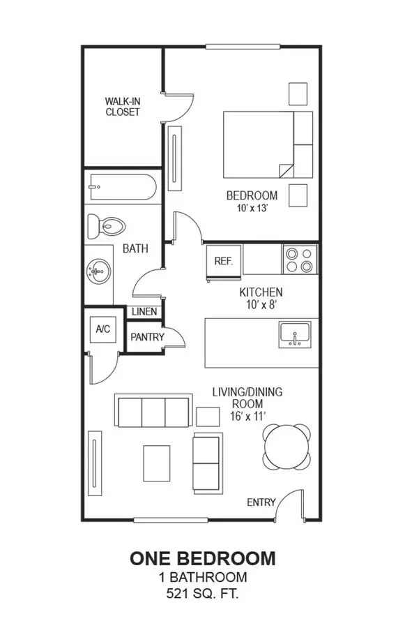 1BR/1BA 1801-119 floor plan