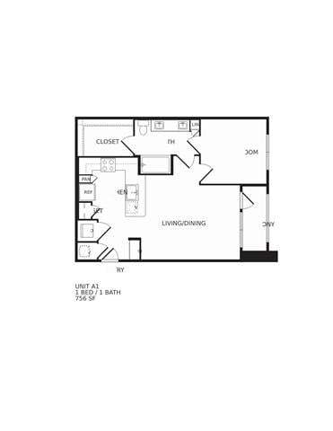 1 Bed • 1 Bath 9308 floor plan