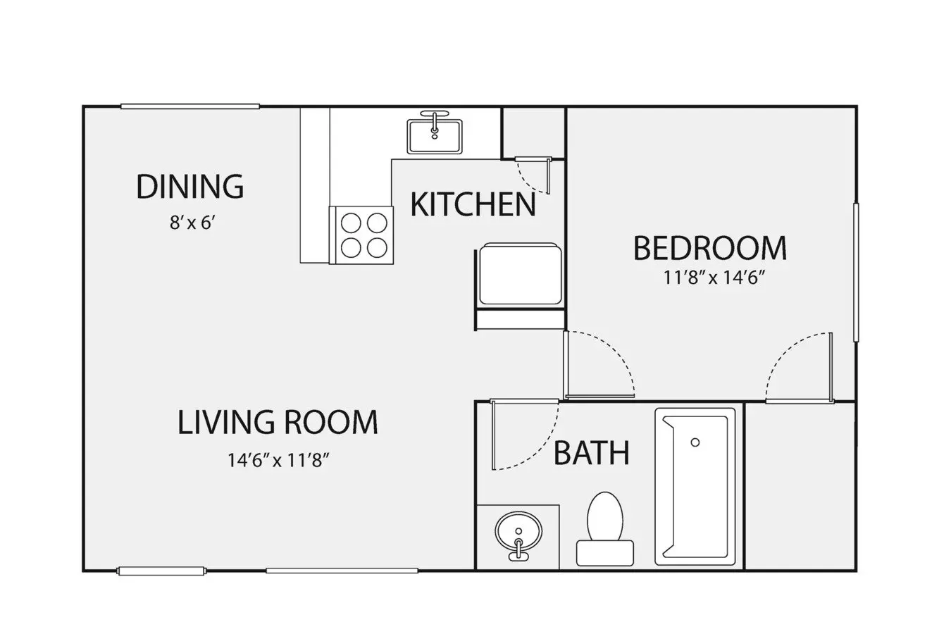 1 Bed • 1 Bath OPA-140 floor plan