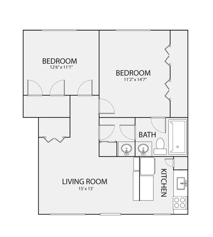 2 Beds • 1 Bath OPA-212 floor plan