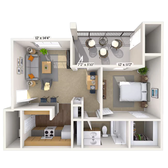 1 Bed • 1 Bath 01424 floor plan