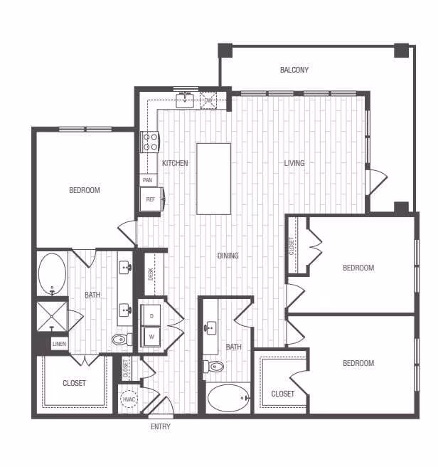 3BR/2BA floor plan
