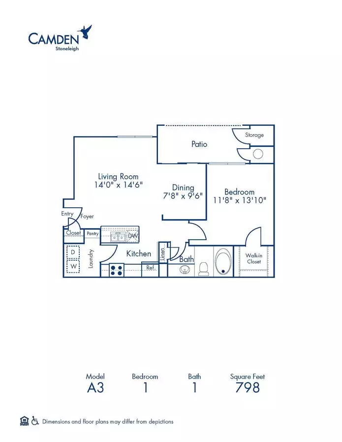 1 Bed • 1 Bath 1131 floor plan