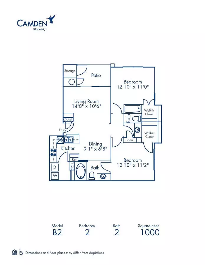 2 Beds • 2 Bath 0937 floor plan
