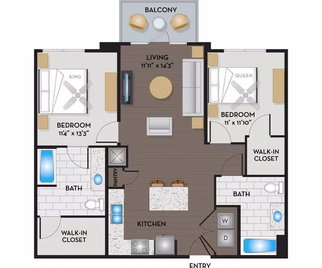 2 Beds • 1 Bath 6110 floor plan