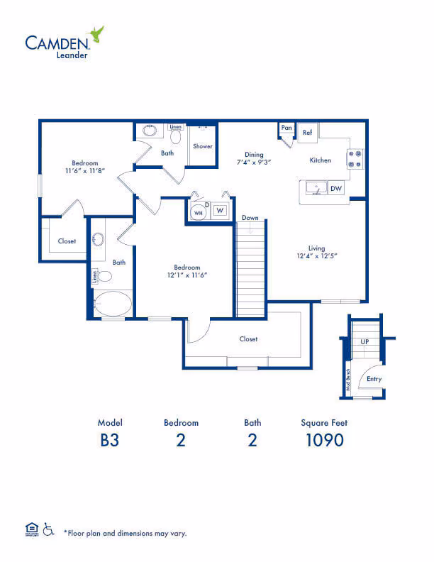 2 Beds • 2 Bath 0921 floor plan