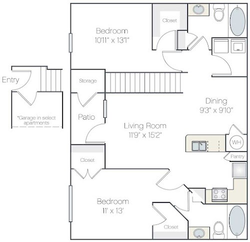 2 Beds • 2 Bath 09116 floor plan