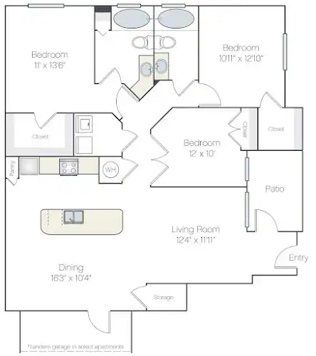 3 Beds • 2 Bath 05102 floor plan
