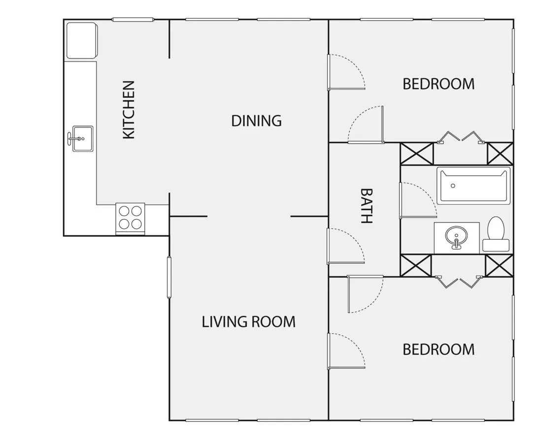2 Beds • 1 Bath floor plan