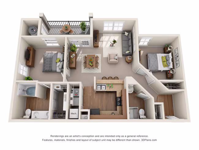2 Beds • 2 Bath 15206 floor plan