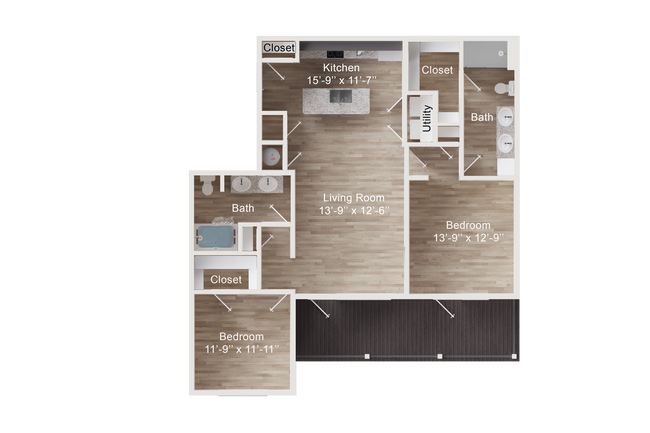 2 Beds • 2 Bath 9211 floor plan