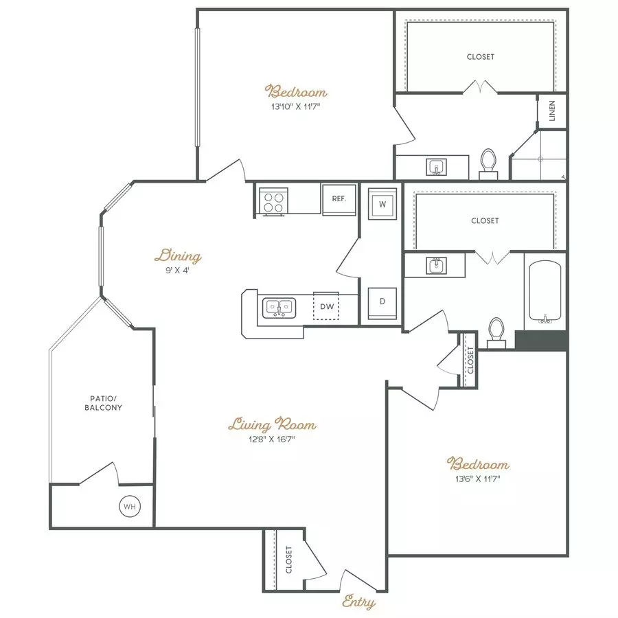 2 Beds • 2 Bath floor plan