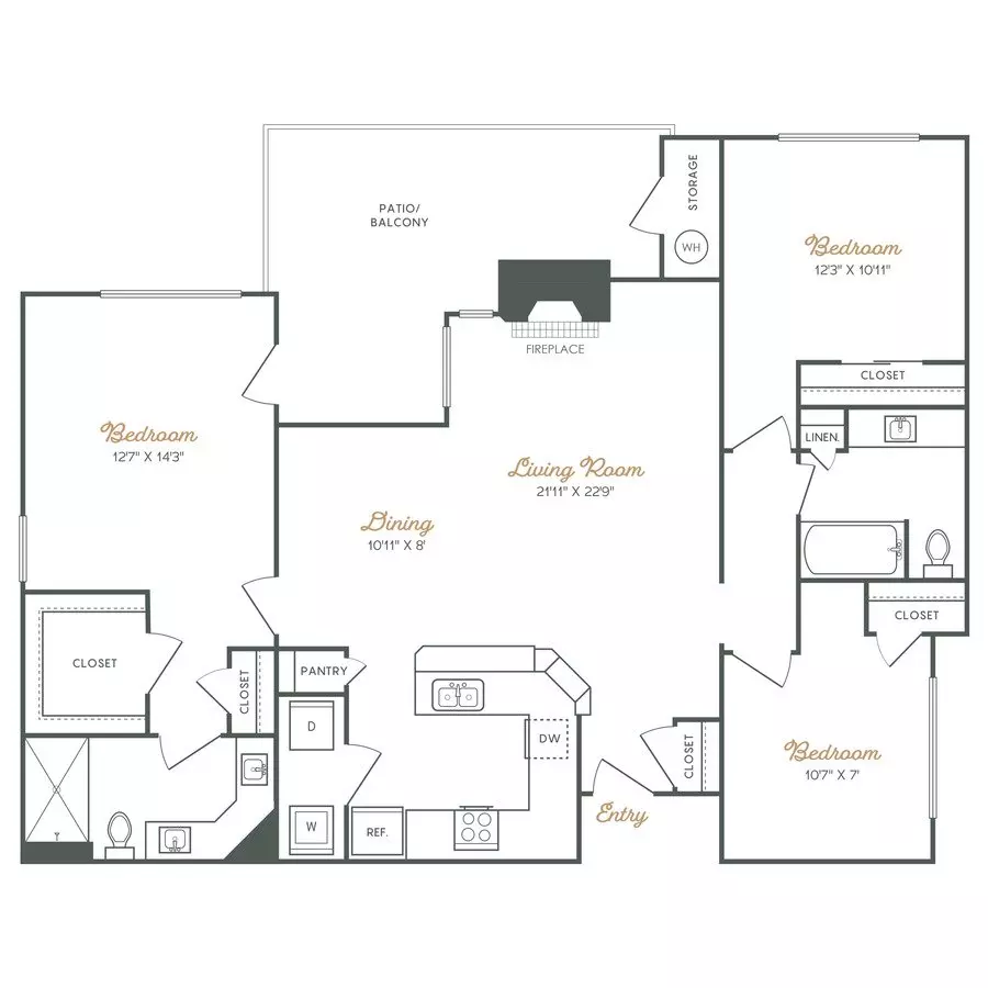 3BR/2BA floor plan