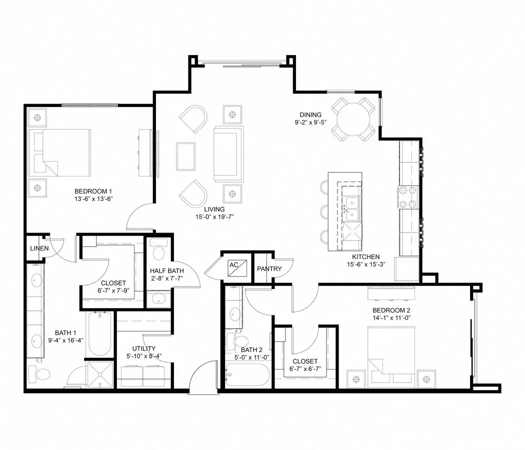 2 Beds • 2 Bath 8201 floor plan