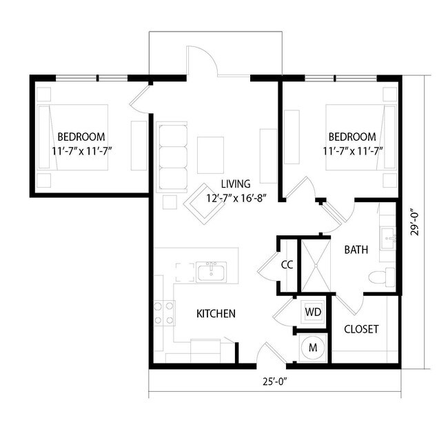 2 Beds • 2 Bath 1122 floor plan
