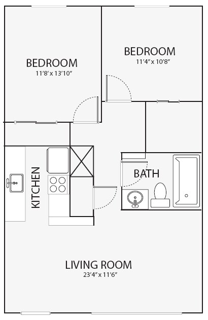 2 Beds • 1 Bath ELP2200-126 floor plan