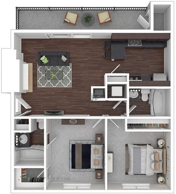 2 Beds • 2 Bath 1-1512 floor plan