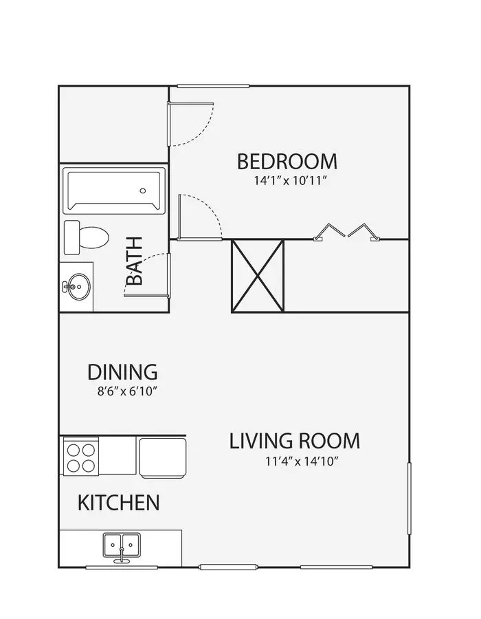 1 Bed • 1 Bath WIL-239 floor plan