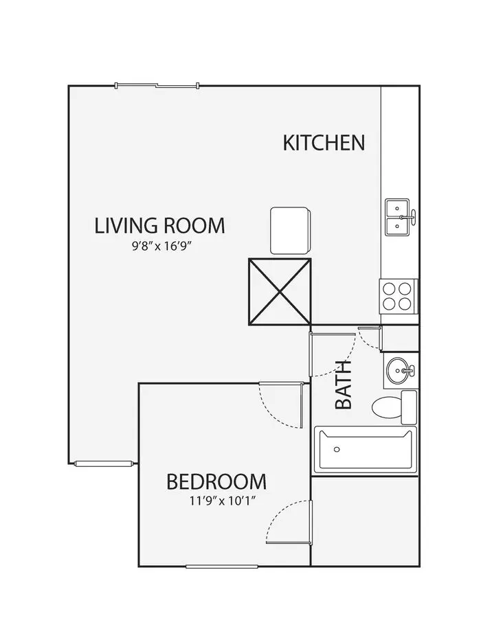 1 Bed • 1 Bath WIL-239 floor plan