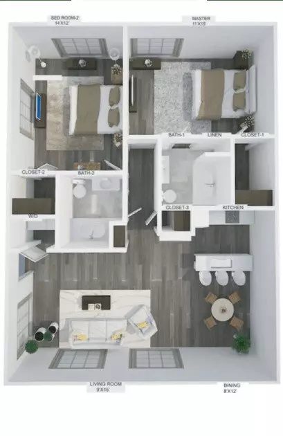 2 Beds • 2 Bath G-233 floor plan