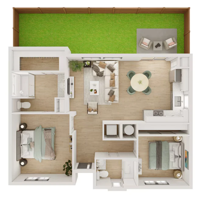 2 Beds • 2 Bath 1087 floor plan