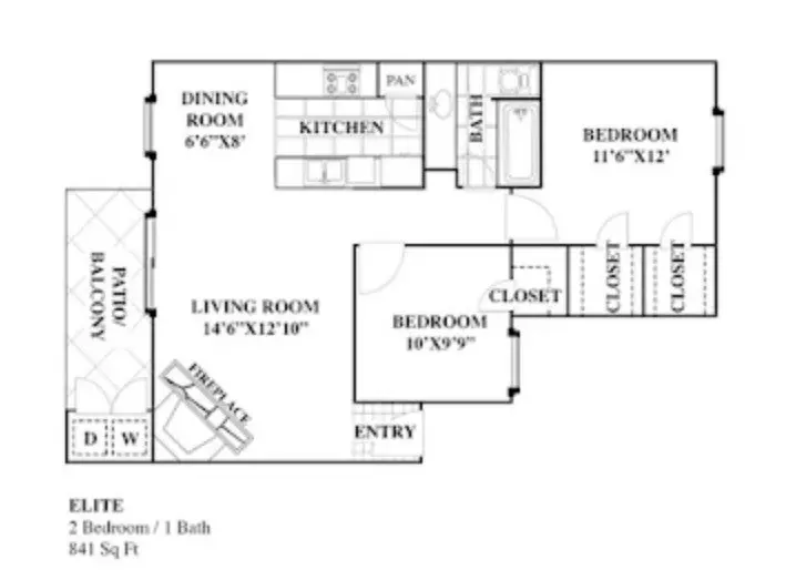2 Beds • 1 Bath I204 floor plan