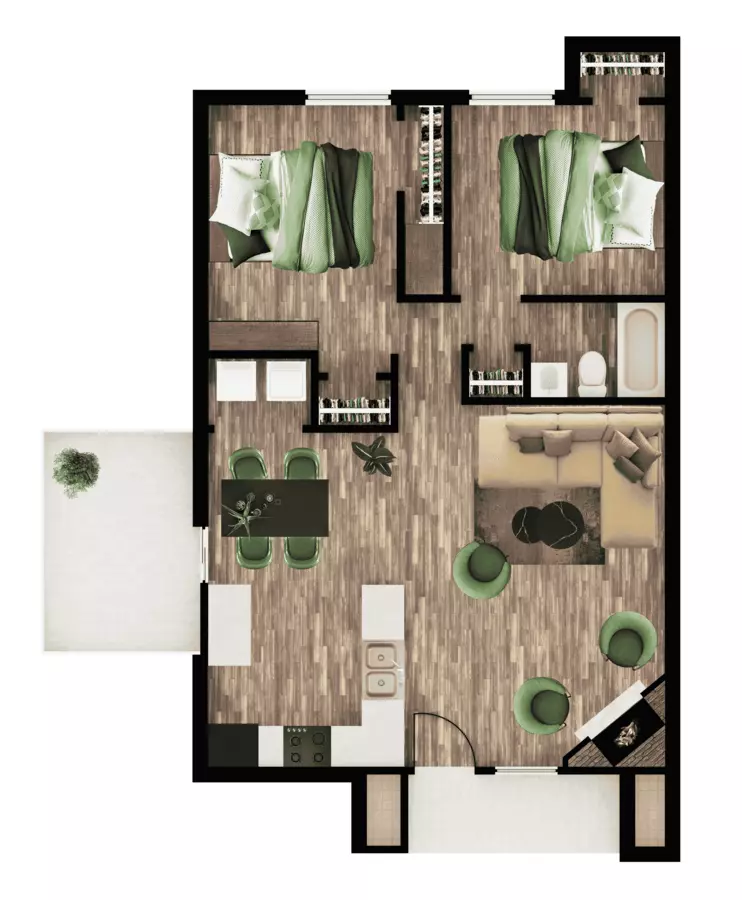 2 Beds • 1 Bath 063 floor plan
