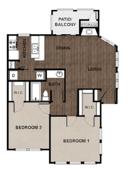 2 Beds • 1 Bath 409 floor plan