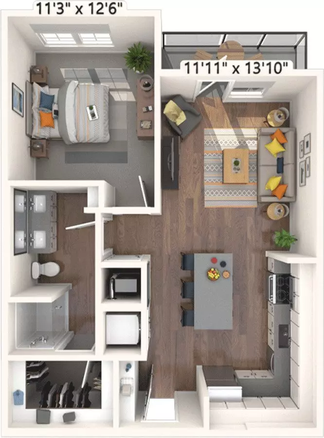 1 Bed • 1 Bath 383 floor plan