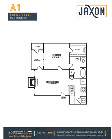 1 Bed • 1 Bath 1102 floor plan