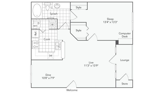1 Bed • 1 Bath 622 floor plan
