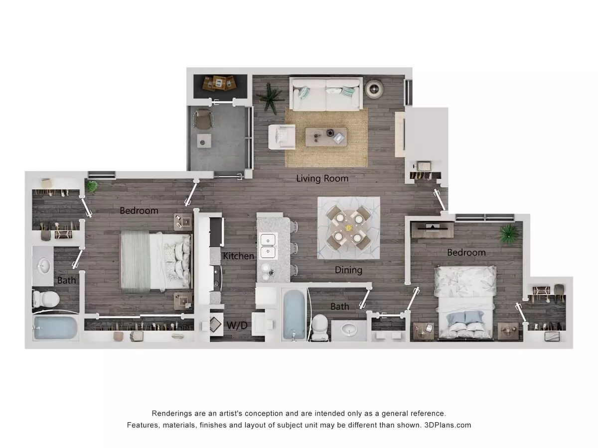 2 Beds • 2 Bath 1507 floor plan