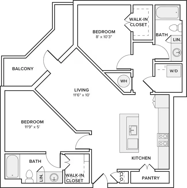 2 Beds • 2 Bath 0-1264 floor plan