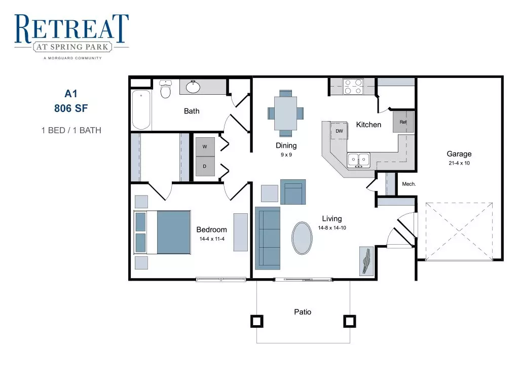 1 Bed • 1 Bath 10102 floor plan