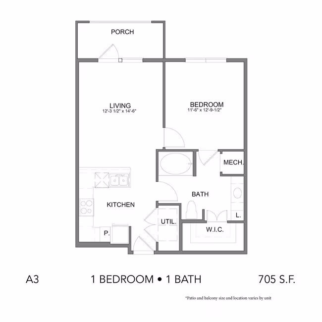 1 Bed • 1 Bath 0206 floor plan