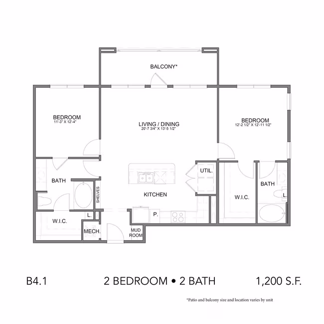 2 Beds • 1 Bath 0302 floor plan