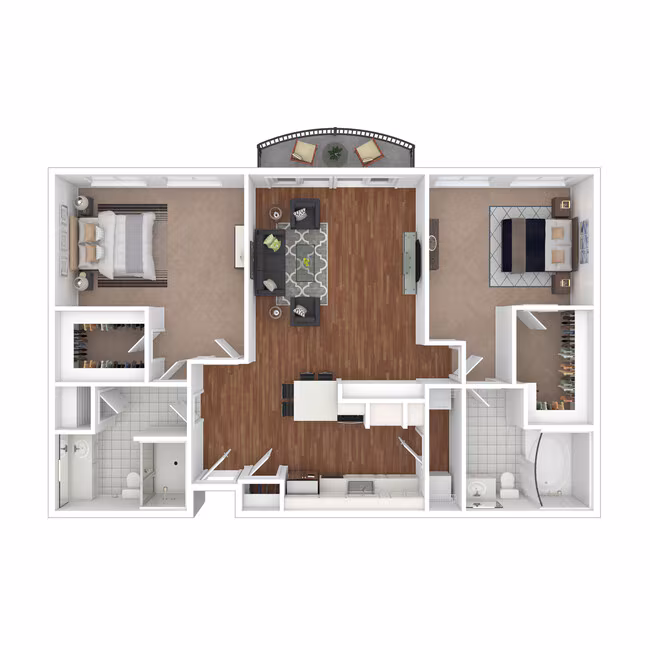 2 Beds • 2 Bath 0202 floor plan