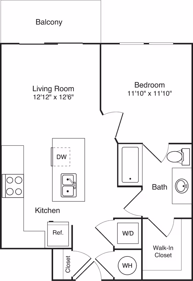 1 Bed • 1 Bath 2023 floor plan