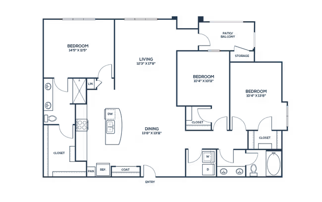 3 Beds • 2 Bath F201 floor plan