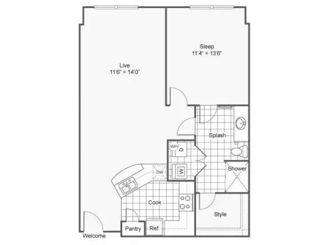 1 Bed 1 Bath Washer Dryer F 5116 floor plan
