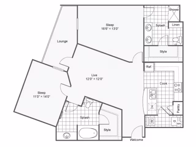 2 Beds • 2 Bath 2104 floor plan