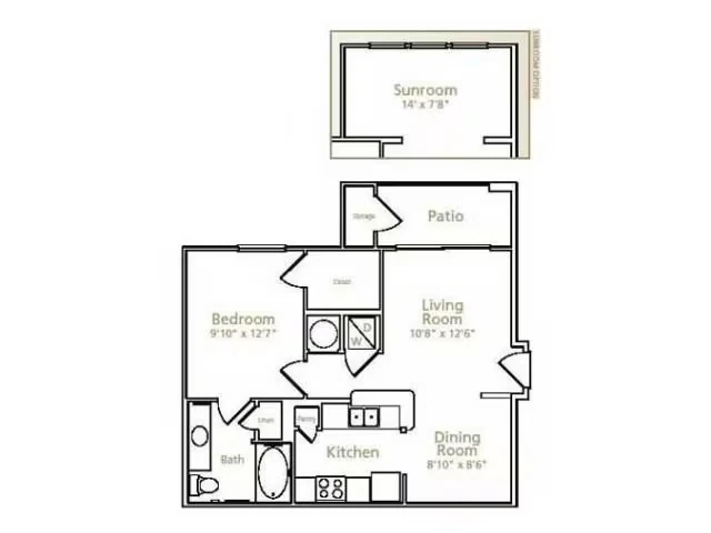 1BR/1BA 0128 floor plan
