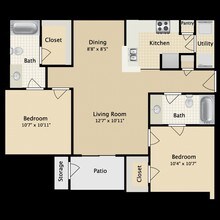 2 Beds • 2 Bath 0632 floor plan
