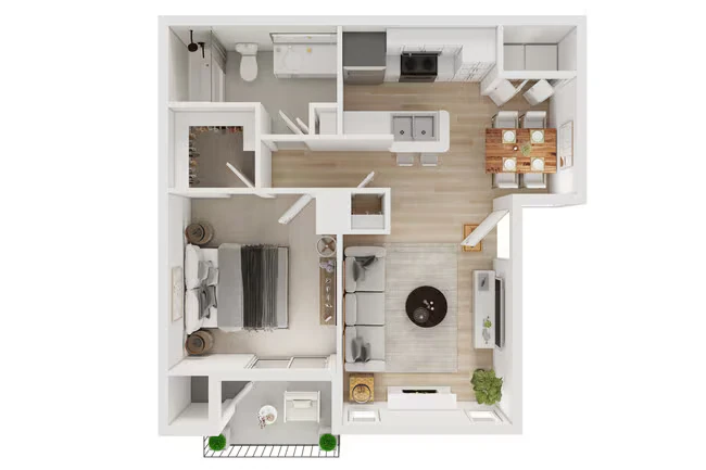 1 Bed, 1 Bath Model floor plan