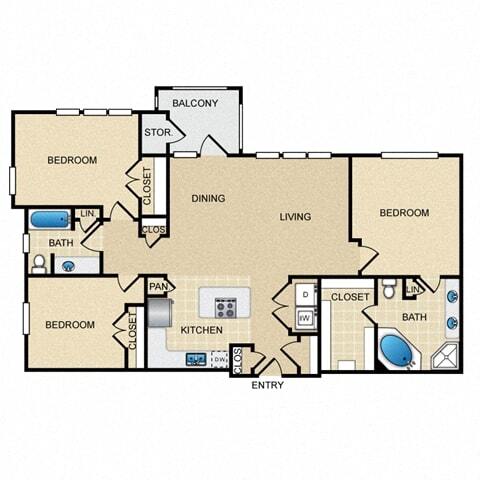 3 Beds • 2 Bath 7308 floor plan