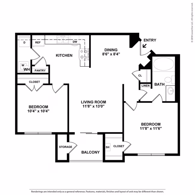 2 Beds • 2 Bath 1128 floor plan