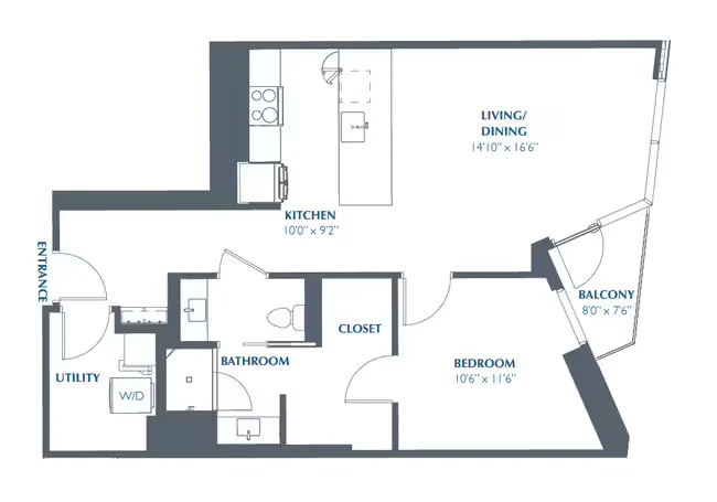1BR 1BA (832 SF) 0808 floor plan